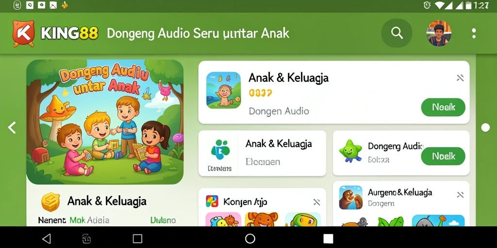 Tampilan antarmuka KING88 dengan berbagai pilihan dongeng audio.